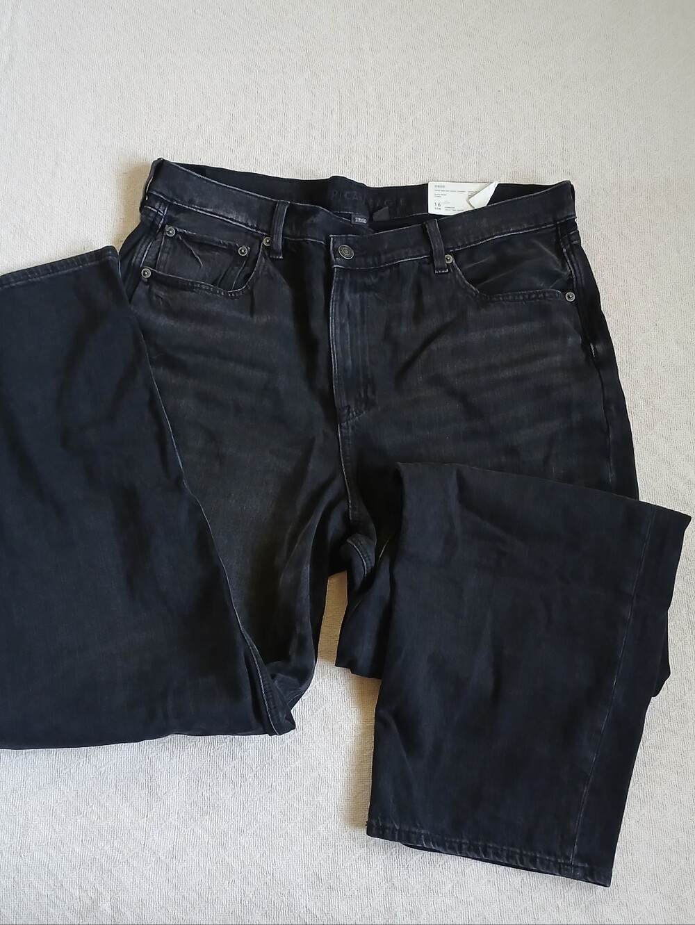 aeo ♡ super high rise baggy straight black strigid jeans 16 grunge goth indie